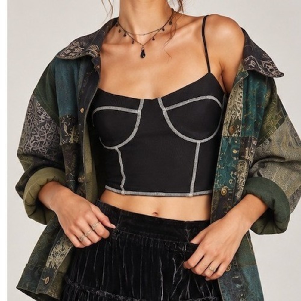 Superdown Womens Black Corset Bustier Crop Top Small Y2K Goth Bra Top Going Out